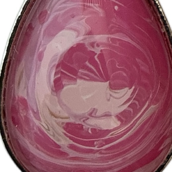 Handmade Pink and White Fluid Art Teardrop Pendant Necklace One of a Kind - Picture 6 of 9